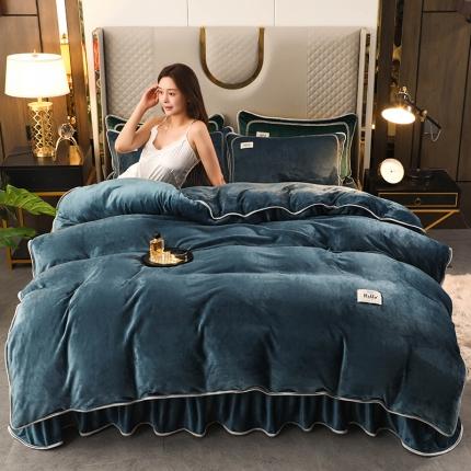 91家纺网 家纺一手货源 找家纺 畅畅家纺 2022新款纯色双拼加厚牛奶绒四件套 宝石蓝纯色