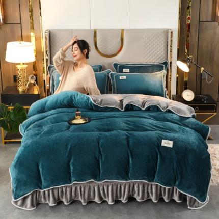 91家纺网 家纺一手货源 找家纺 畅畅家纺 2022新款纯色双拼加厚牛奶绒四件套 绅士拼色