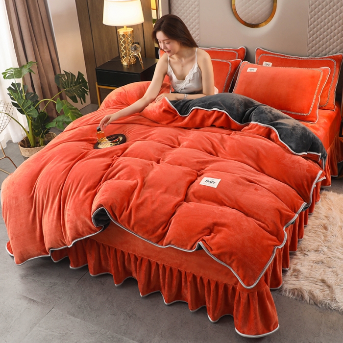 91家纺网 家纺一手货源 找家纺 （总）畅畅家纺 2022新款纯色双拼加厚牛奶绒四件套