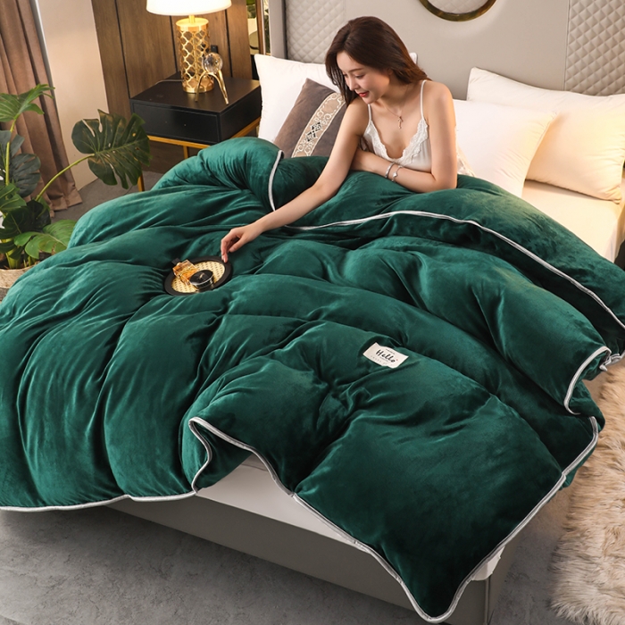 91家纺网 家纺一手货源 找家纺 畅畅家纺 2022新款纯色双拼加厚牛奶绒四件套 玛瑙绿纯色