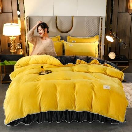畅畅家纺 2022新款纯色双拼加厚牛奶绒四件套 柠檬黄拼色2