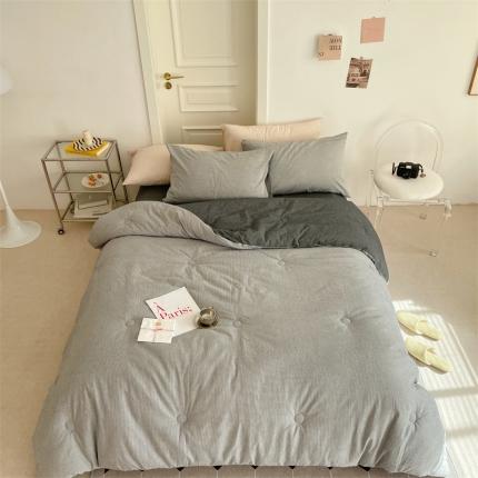 91家纺网 家纺一手货源 找家纺 梦享生活 2022新款大豆条纹冬季被子 灰色