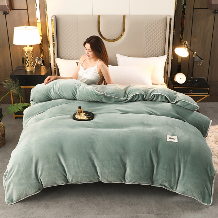 91家纺网 家纺一手货源 找家纺 畅畅家纺 2022新款纯色双拼加厚牛奶绒四件套 摩卡纯色