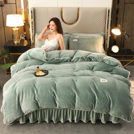 畅畅家纺 2022新款纯色双拼加厚牛奶绒四件套 摩卡纯色