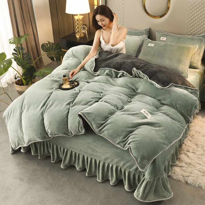 91家纺网 家纺一手货源 找家纺 畅畅家纺 2022新款纯色双拼加厚牛奶绒四件套 摩卡拼色1