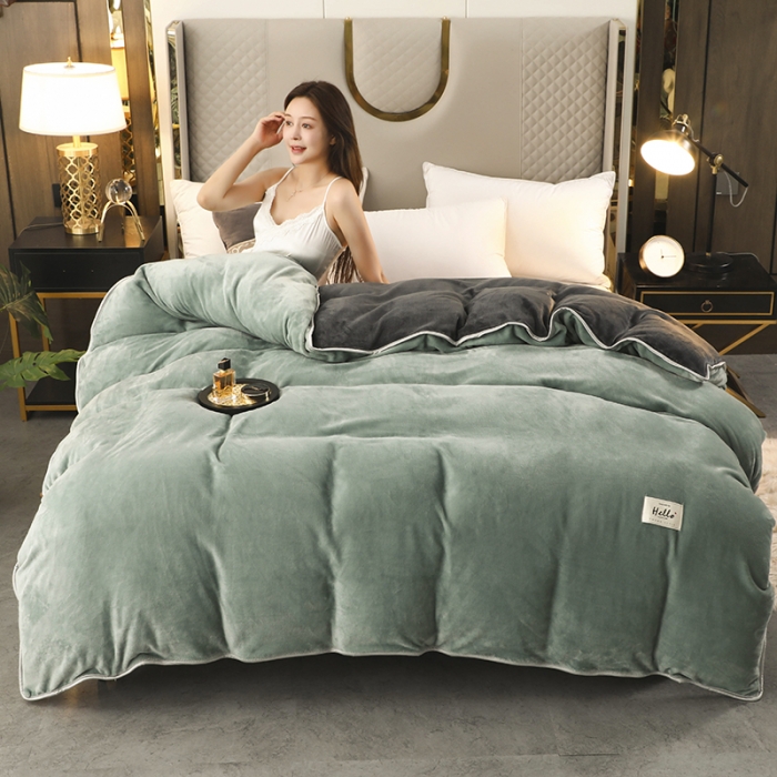 91家纺网 家纺一手货源 找家纺 畅畅家纺 2022新款纯色双拼加厚牛奶绒四件套 摩卡拼色1