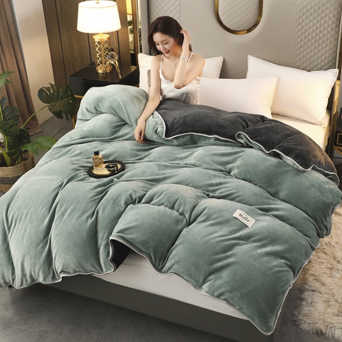 91家纺网 家纺一手货源 找家纺 畅畅家纺 2022新款纯色双拼加厚牛奶绒四件套 摩卡拼色1