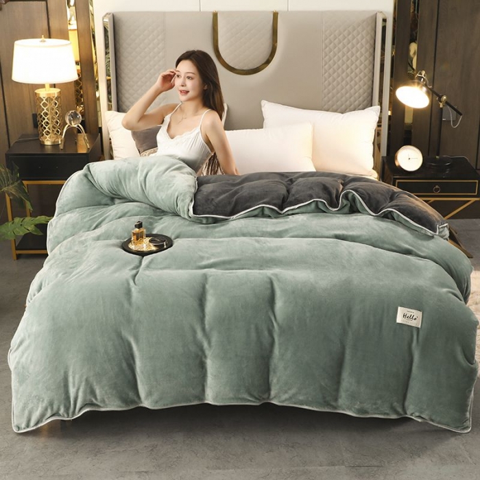 91家纺网 家纺一手货源 找家纺 畅畅家纺 2022新款纯色双拼加厚牛奶绒四件套 摩卡拼色2