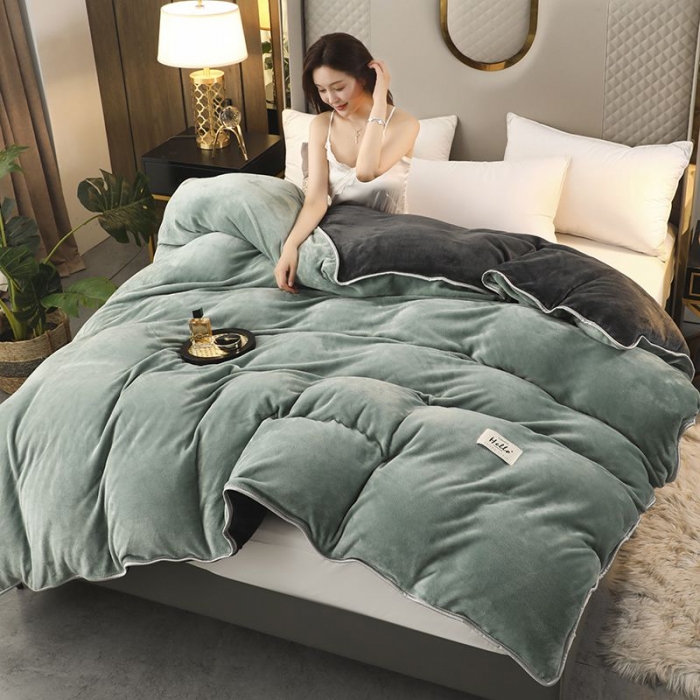 91家纺网 家纺一手货源 找家纺 畅畅家纺 2022新款纯色双拼加厚牛奶绒四件套 摩卡拼色2