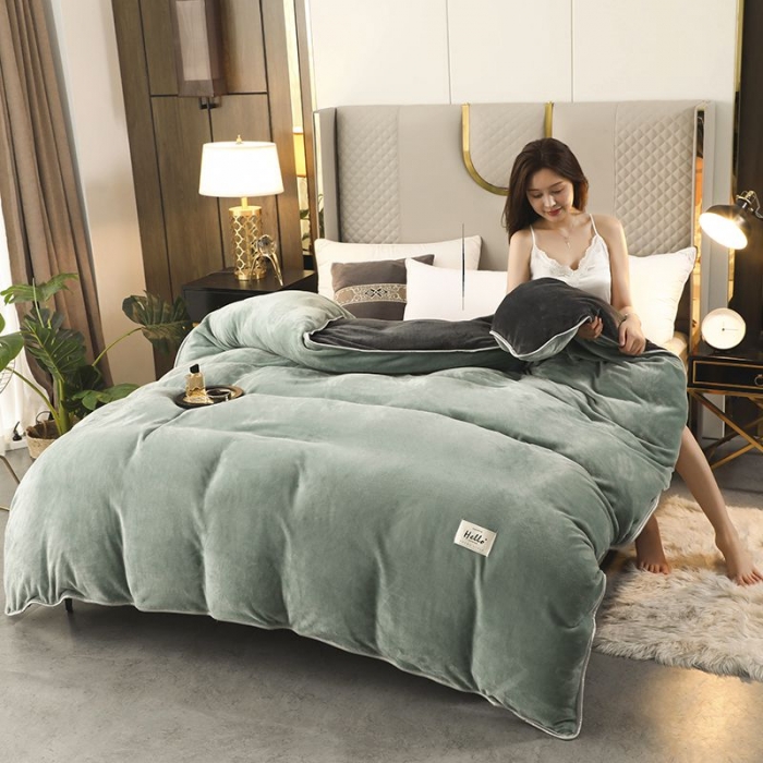 91家纺网 家纺一手货源 找家纺 畅畅家纺 2022新款纯色双拼加厚牛奶绒四件套 摩卡拼色2