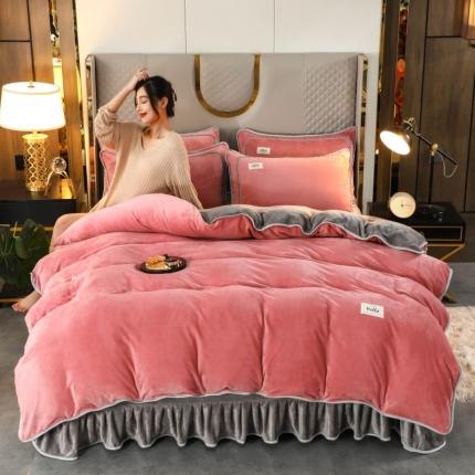 畅畅家纺 2022新款纯色双拼加厚牛奶绒四件套 胭脂拼色2