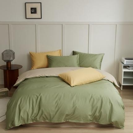 91家纺网 家纺一手货源 找家纺 （总）原研 2022新款100支长绒棉纯色双拼系列四件套