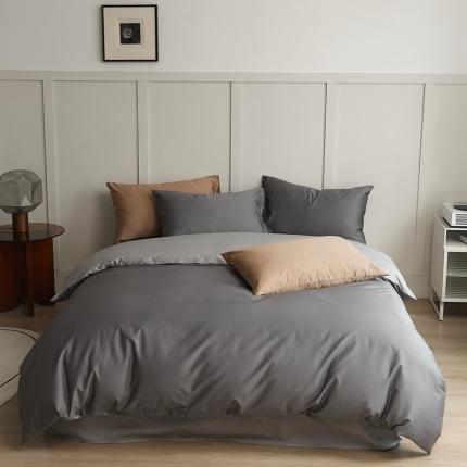 91家纺网 家纺一手货源 找家纺 原研 2022新款100支长绒棉纯色双拼系列四件套 杰卡西灰