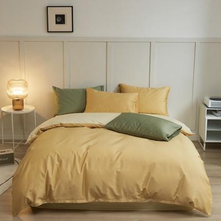 91家纺网 家纺一手货源 找家纺 原研 2022新款100支长绒棉纯色双拼系列四件套 布莱克黄