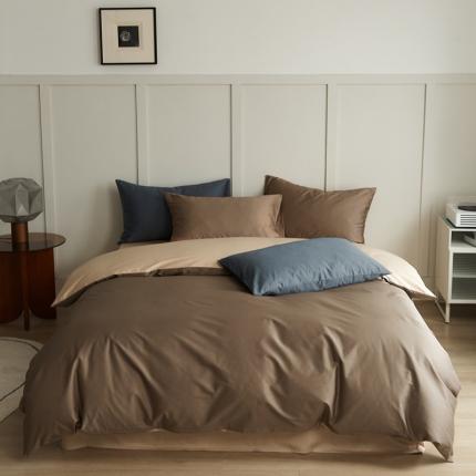 91家纺网 家纺一手货源 找家纺 （总）原研 2022新款100支长绒棉纯色双拼系列四件套