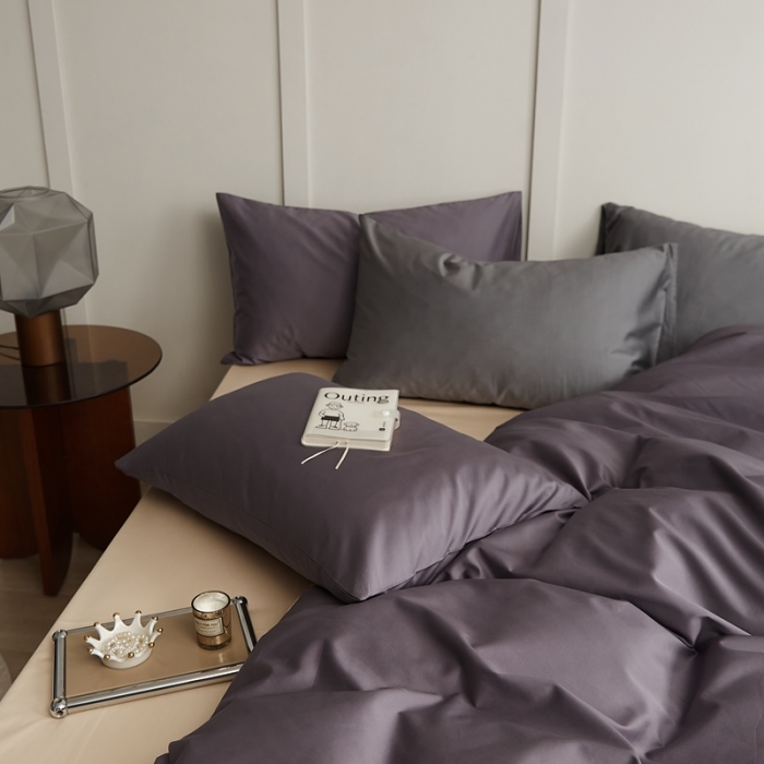 91家纺网 家纺一手货源 找家纺 原研 2022新款100支长绒棉纯色双拼系列四件套 加文紫