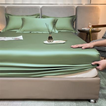 91家纺网 家纺一手货源 找家纺 秀色 2025新100支贡缎长绒棉纯色单床笠单件 梦易-艾绿