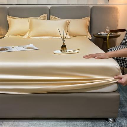 91家纺网 家纺一手货源 找家纺 秀色2025新100支贡缎长绒棉纯色单床笠单件 梦易-奶茶米