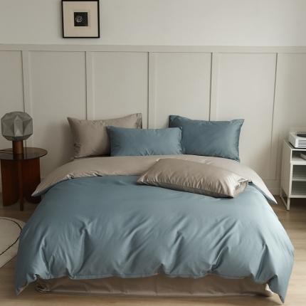 原研 2022新款100支长绒棉纯色双拼系列四件套 瑞吉尔蓝