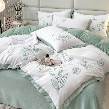 （总）澳梵家居 2022新款牛奶绒刺绣春风花藻系列四件套