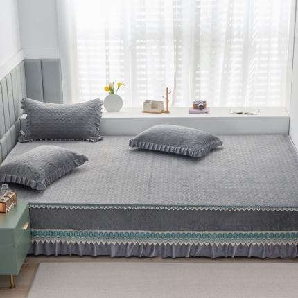 91家纺网 家纺一手货源 找家纺 冬然 2022新款牛奶绒床盖榻榻米床盖炕盖防滑款高级灰