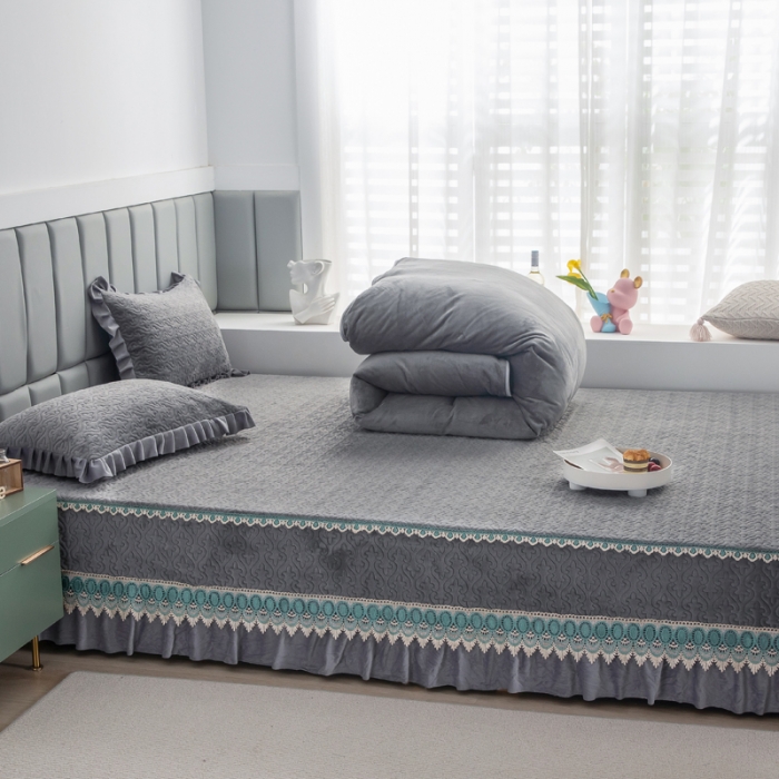 91家纺网 家纺一手货源 找家纺 冬然 2022新款牛奶绒床盖榻榻米床盖炕盖防滑款高级灰