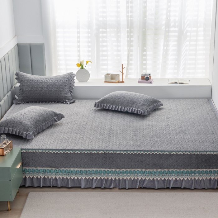 91家纺网 家纺一手货源 找家纺 冬然 2022新款牛奶绒床盖榻榻米床盖炕盖防滑款高级灰