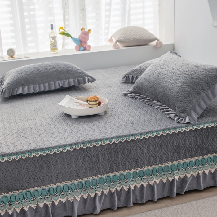 91家纺网 家纺一手货源 找家纺 冬然 2022新款牛奶绒床盖榻榻米床盖炕盖防滑款高级灰