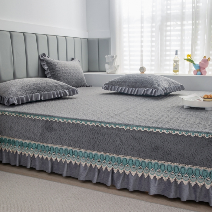 91家纺网 家纺一手货源 找家纺 冬然 2022新款牛奶绒床盖榻榻米床盖炕盖防滑款高级灰