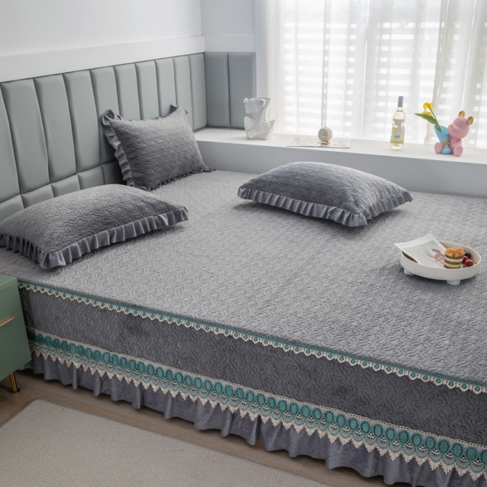 91家纺网 家纺一手货源 找家纺 冬然 2022新款牛奶绒床盖榻榻米床盖炕盖防滑款高级灰