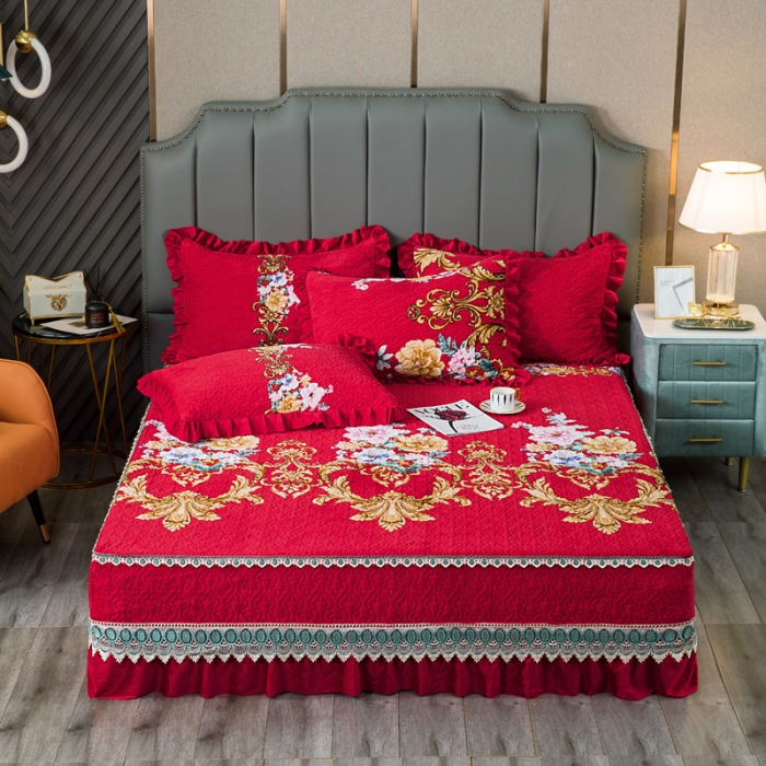 91家纺网 家纺一手货源 找家纺 冬然 2022新款牛奶绒榻榻米床盖炕盖 一生有你大红