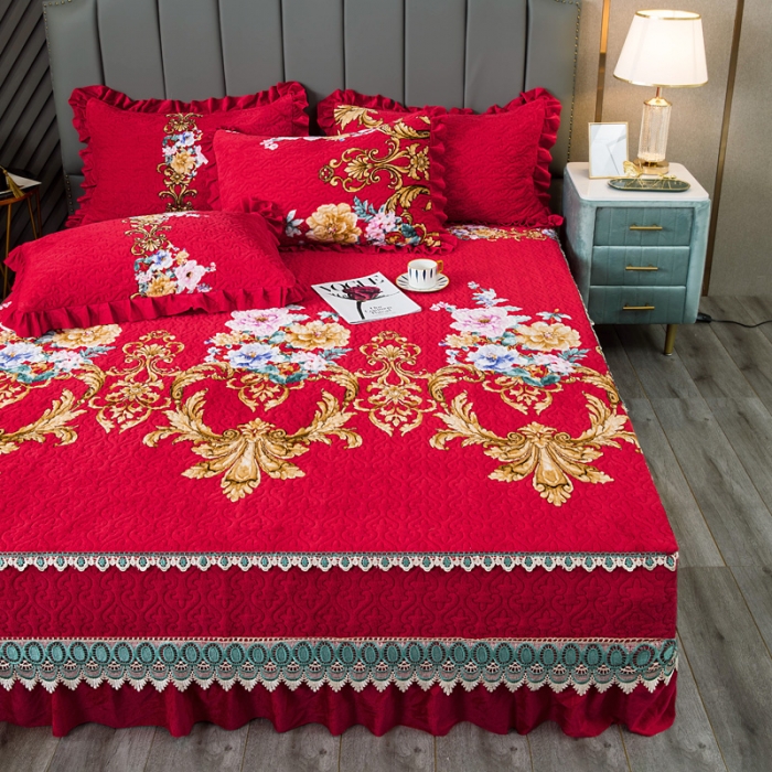 91家纺网 家纺一手货源 找家纺 冬然 2022新款牛奶绒榻榻米床盖炕盖 一生有你大红