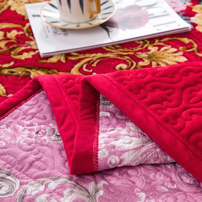 91家纺网 家纺一手货源 找家纺 冬然 2022新款牛奶绒榻榻米床盖炕盖 一生有你大红