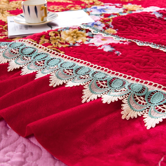 91家纺网 家纺一手货源 找家纺 冬然 2022新款牛奶绒榻榻米床盖炕盖 一生有你大红