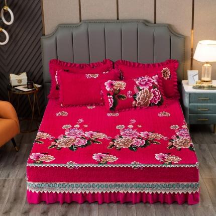91家纺网 家纺一手货源 找家纺 冬然 2022新款牛奶绒床盖榻榻米床盖炕盖花开富贵红