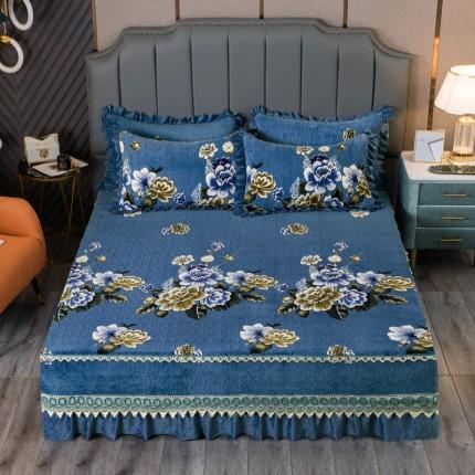 91家纺网 家纺一手货源 找家纺 冬然 2022新款牛奶绒床盖榻榻米床盖炕盖花开富贵蓝