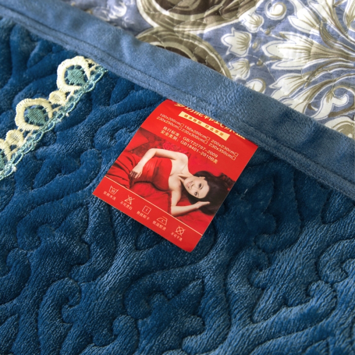 91家纺网 家纺一手货源 找家纺 冬然 2022新款牛奶绒床盖榻榻米床盖炕盖花开富贵蓝