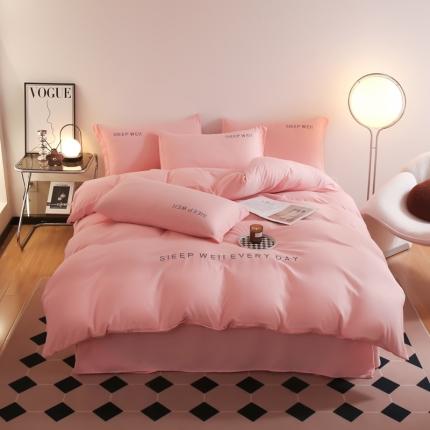 91家纺网 家纺一手货源 找家纺 总啊雅家居2025新款纯色水洗磨毛亲肤绣花床单款床笠款四套件