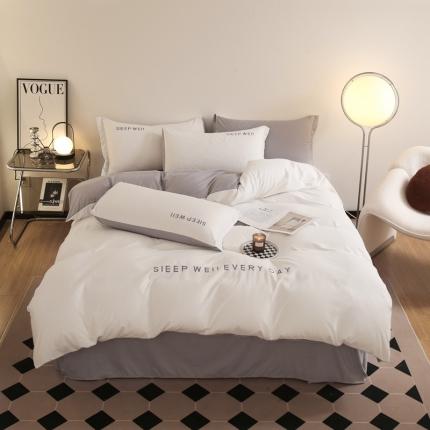 91家纺网 家纺一手货源 找家纺 总啊雅家居2025新款纯色水洗磨毛亲肤绣花床单款床笠款四套件