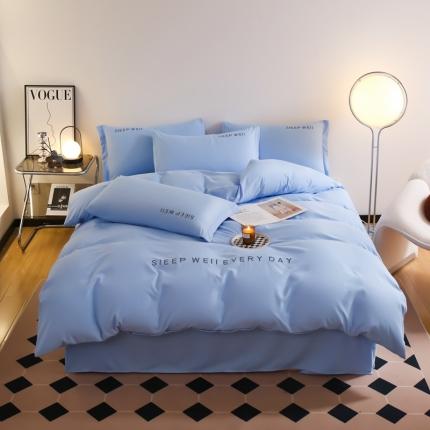 91家纺网 家纺一手货源 找家纺 总啊雅家居2025新款纯色水洗磨毛亲肤绣花床单款床笠款四套件