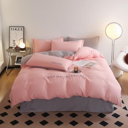 91家纺网 家纺一手货源 找家纺 总啊雅家居2025新款纯色水洗磨毛亲肤绣花床单款床笠款四套件