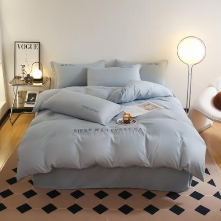 91家纺网 家纺一手货源 找家纺 总啊雅家居2025新款纯色水洗磨毛亲肤绣花床单款床笠款四套件