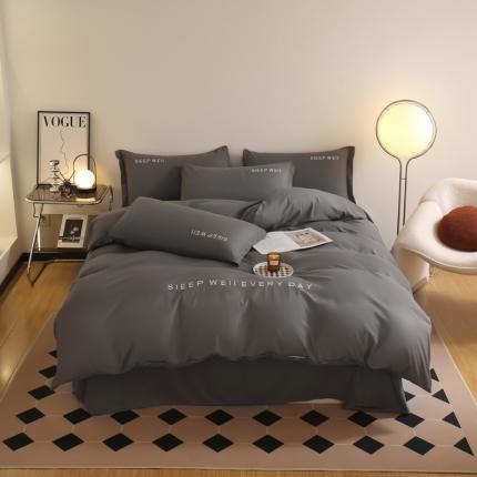 91家纺网 家纺一手货源 找家纺 总啊雅家居2025新款纯色水洗磨毛亲肤绣花床单款床笠款四套件