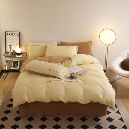 91家纺网 家纺一手货源 找家纺 总啊雅家居2025新款纯色水洗磨毛亲肤绣花床单款床笠款四套件