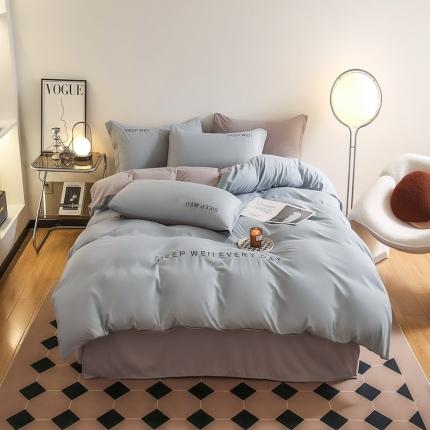 91家纺网 家纺一手货源 找家纺 总啊雅家居2025新款纯色水洗磨毛亲肤绣花床单款床笠款四套件