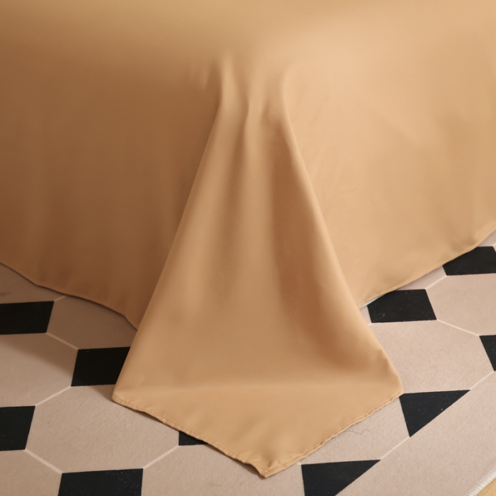 91家纺网 家纺一手货源 找家纺 啊雅家居纯色水洗磨毛亲肤绣花床单款床笠款四套件 奶黄加奶咖