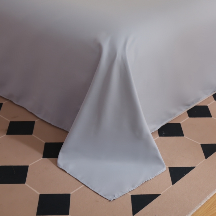 91家纺网 家纺一手货源 找家纺 啊雅家居纯色水洗磨毛亲肤绣花床单款床笠款四套件 奶黄加奶浅灰