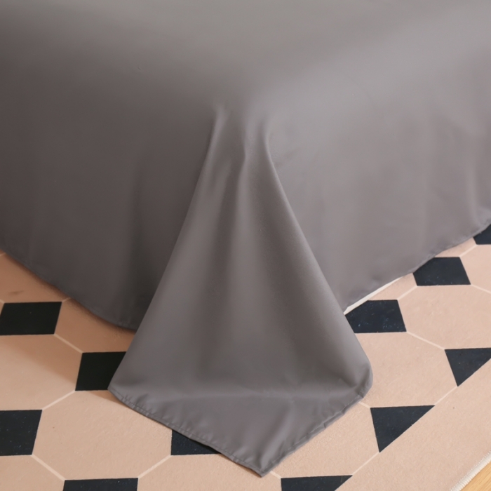 91家纺网 家纺一手货源 找家纺 啊雅家居纯色水洗磨毛亲肤绣花床单款床笠款四套件 奶黄加奶深灰