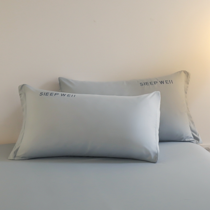 91家纺网 家纺一手货源 找家纺 啊雅家居纯色水洗磨毛亲肤绣花床单款床笠款四套件 奶兰灰