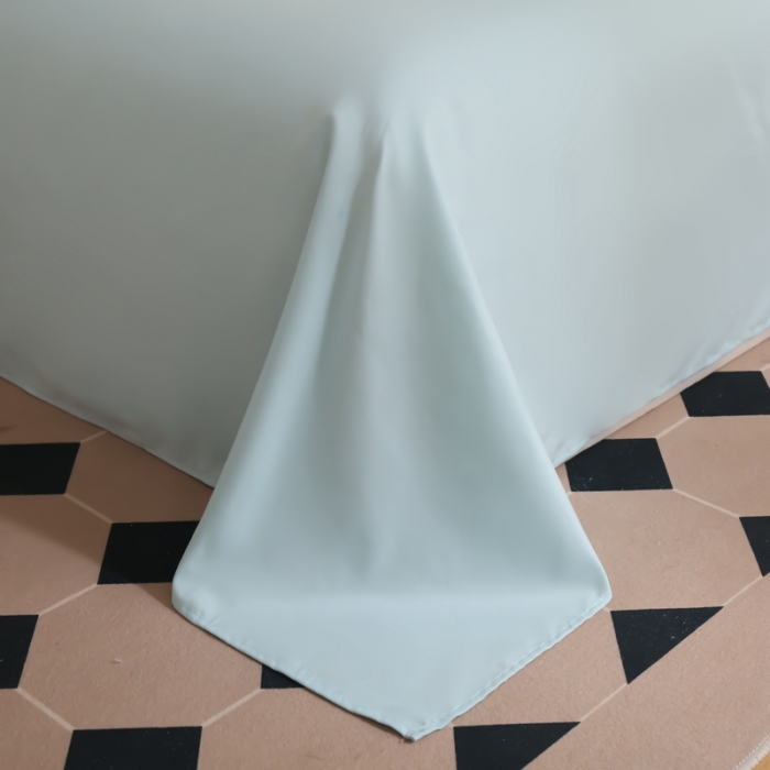 91家纺网 家纺一手货源 找家纺 啊雅家居 新款纯色水洗磨毛亲肤绣花床单款床笠款四套件 奶石兰加奶星蓝